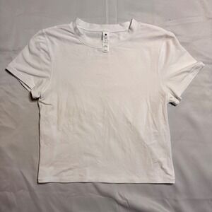 Yogalicious Airlite Melissa White Short Sleeve Top Large Womens Athletic Tee